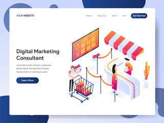 Wall Mural - Landing page template of Digital Marketing Consultant Isometric Illustration Concept. Modern design concept of web page design for website and mobile website.Vector illustration EPS 10