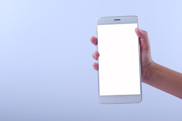 Hand hold a smartphone with a blank screen