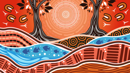 Aboriginal dot art vector background, Nature concept