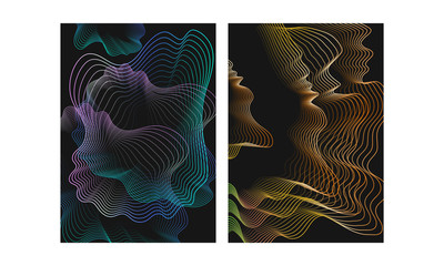 Wall Mural - different style digital flowing wave motion particles abstract background in color lighting effect.