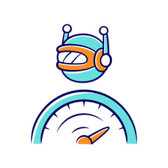 Sticker - Optimizer bot color icon. Search engine optimization. Software program. Computer operation. Artificial intelligence. Functional bot. Virtual assistance. Isolated vector illustration