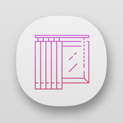 Sticker - Vertical blinds app icon. Office window covering. Home interior design. Room darkening decoration. Window treatments. UI/UX user interface. Web or mobile applications. Vector isolated illustrations