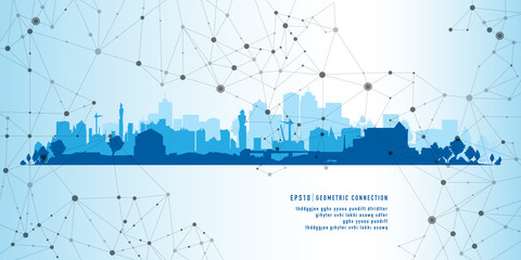 Cityscape landmarks geometric connection background