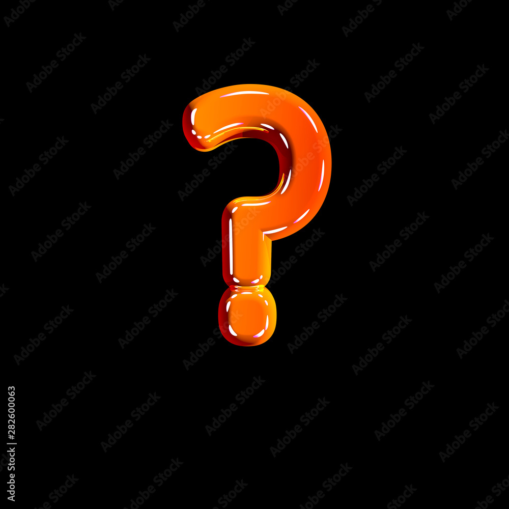 question mark of plastic orange polished alphabet isolated on black ...