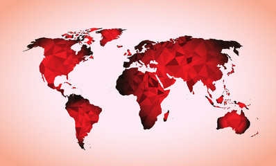 Wall Mural - red World map triangle geometric shapes 