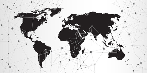 Wall Mural - World map triangle geometric connection background