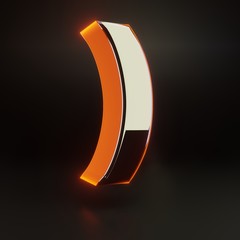 Wall Mural - 3d round bracket symbol. Glowing glossy metallic font with orange lights isolated on black background.