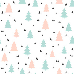  Christmas trees seamless pattern. Vector childish scandinavian background. For fabric, wallpaper design