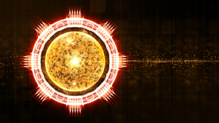 Fototapete - Advance motion graphic futuristic user interface head up display screen with Holographic electromagnetic engine with gravitational fields energy particles wave and digital data telemetry information