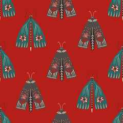 Fototapeta Folk Art Seamless Pattern With Moths.
