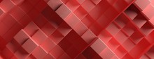 Wood Cube Background Texture, Block Shape Elements Pattern, Red Color. 3d Illustration
