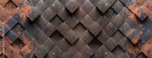 Nowoczesny obraz na płótnie Industrial metal rusty background texture, Cube shape elements pattern. 3d illustration