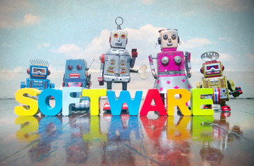 the word software made wit wooden letters on a wooden f