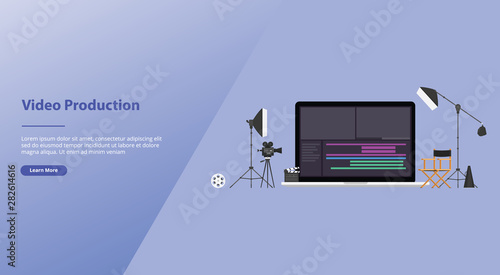 Movie Or Video Production Concept With Team Video Editor With Some