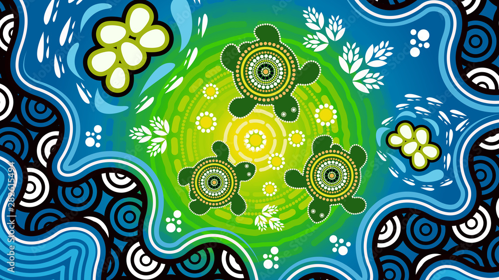 Aboriginal dot art vector painting with turtle. Stock Vector | Adobe Stock