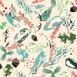 Vector abstract winter foliage seamless background. Painterly floral pattern design. For Christmas wrapping paper and more.