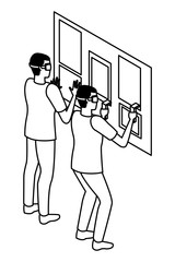 Wall Mural - virtual reality technology experience cartoon in black and white