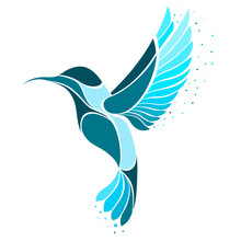 Colibri Bird Logo. Vector Illustration Of Exotic Flying Hummingbird Isolated On White Background
