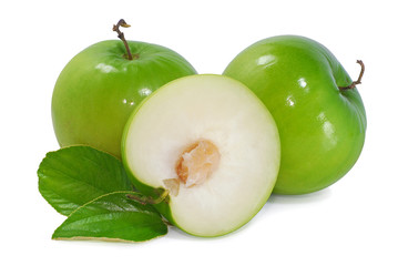 Jujube or Monkey apple fruit with leaf isolated on white background