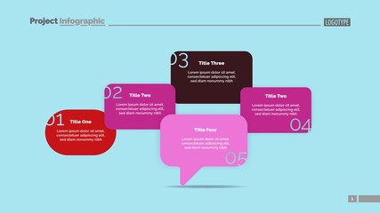 Wall Mural - five ideas process chart slide template. business data. solution, step, design. creative concept for