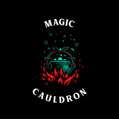 Wall Mural - Magic cauldron with a bat handle.