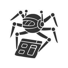 Sticker - Crawler glyph icon. Spiderbot. Search engine optimization. Content monitoring. Artificial intelligence. Web indexing. Robot software. Silhouette symbol. Negative space. Vector isolated illustration