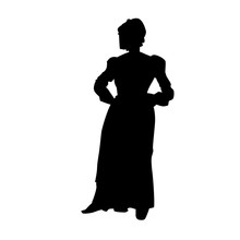 The American  Pilgrim Woman Silhouette, Black Vector Illustration Isolated On White Background.