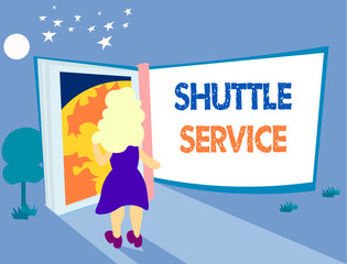 Word writing text Shuttle Service. Business concept for vehicles like buses travel frequently between two places.