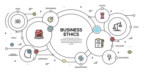 BUSINESS ETHICS VECTOR CONCEPT AND INFOGRAPHIC DESIGN