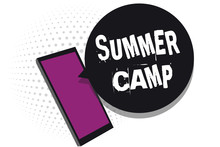 Handwriting Text Writing Summer Camp. Concept Meaning Supervised Program For Kids And Teenagers During Summertime. Cell Phone Receiving Text Messages Chats Information Using Applications