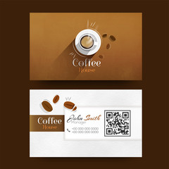 Wall Mural - Front and back view of business card or visiting card design with coffee cup for Coffee House.