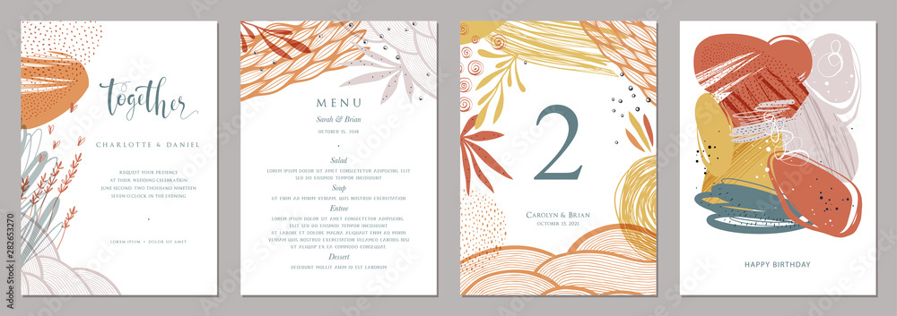 Invitation, menu, table number card design.  - obrazy, fototapety, plakaty 