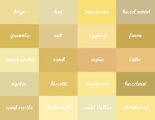 Colored Background. Twenty Shades Of The Primary Color. Beige. With The Names.