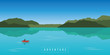 © krissikunterbunt - lonely canoeing adventure with red boat on beautiful turquoise lake vector illustration EPS10