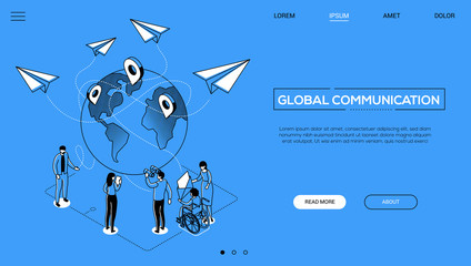 Wall Mural - international business - line design style isometric web banner