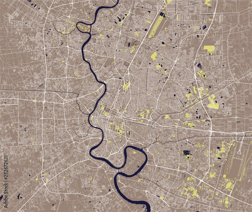 Fotomural vector map of the city of Bangkok, Krung Thep Maha Nakhon, Kingdom of Thailand