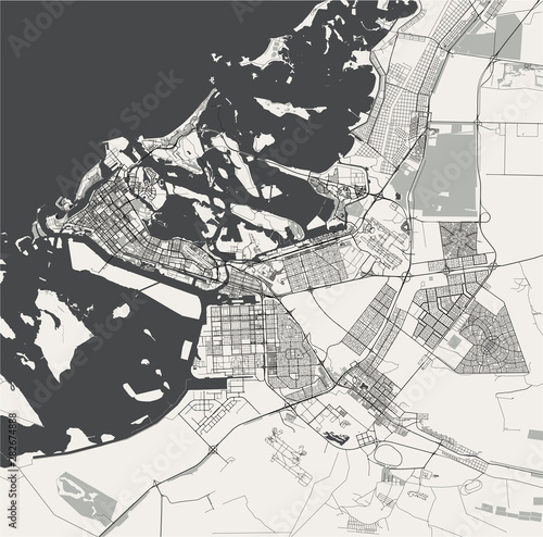 Fotomural vector map of the city of Abu Dhabi, United Arab Emirates (UAE), Emirate of Abu