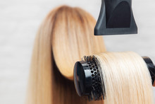 Close-up Of Hair Dryer, Concept Cut Salon, Female Stylist