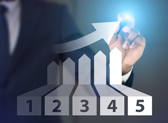 Poster - Man drawing graph of growth with five places on screen