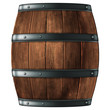 © kjolak - Wooden barrel for wine or other drinks, studded with iron rings on a white background. 3D vector. High detailed realistic illustration.