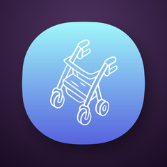 Wall Mural - Rollator walker app icon. Mobility aid device for physically disabled people. Pensioner, elderly wheel walker equipment. UI/UX user interface. Web or mobile application. Vector isolated illustration