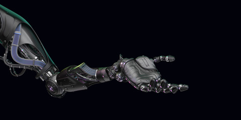 Prosthetic robotic arm with open palm, 3d rendering