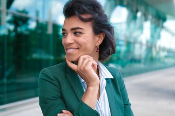 Canvas Print - Beautiful business woman outside