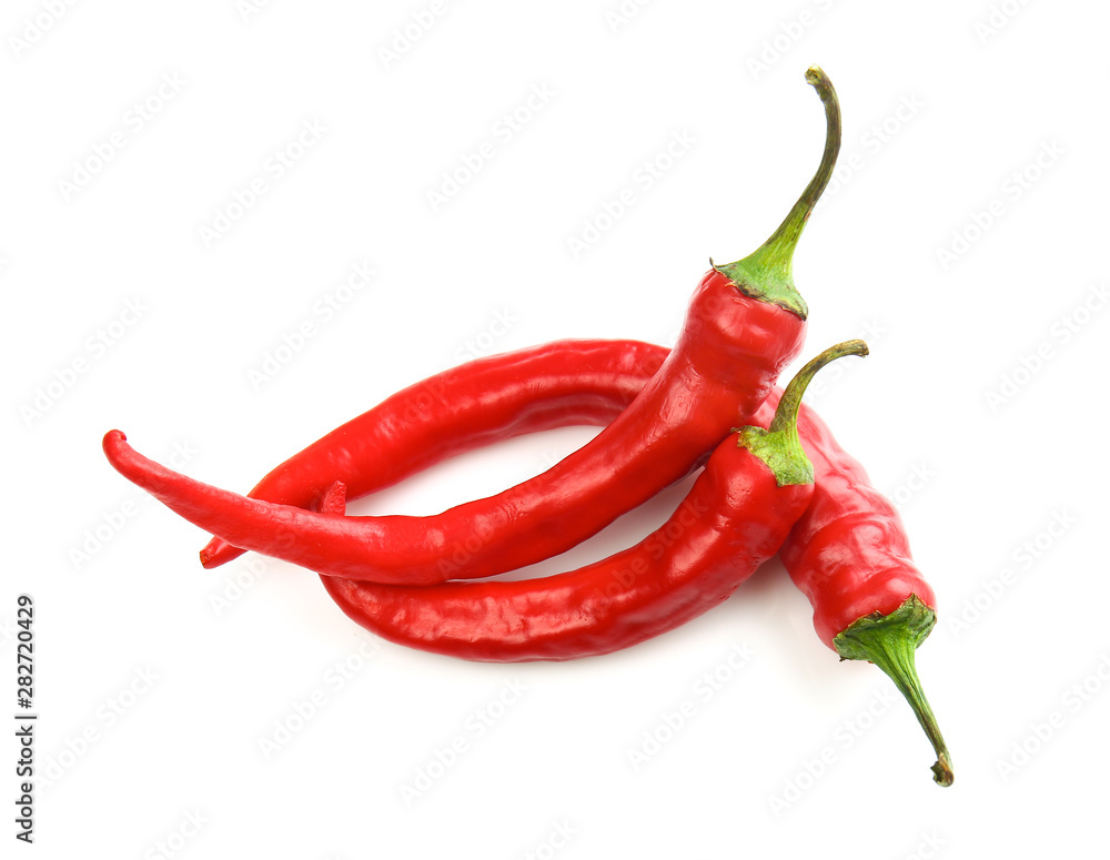 Red chili peppers on white background