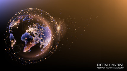 vector. planet earth from space. flickering lights of cities. map of the mainland. global communicat