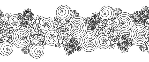 Wall Mural - Black and white flower bouquet seamless vector border