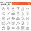 © amin268 - Halloween line icon set, horror symbols collection, vector sketches, logo illustrations, creepy holiday signs linear pictograms package isolated on white background.