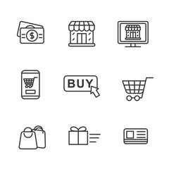 Canvas Print - Set of online shopping related icon with simple line design. Shopping related vector line illustration.