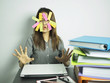 © Wararat - funny overworked businesses women working in office action reacts when the boss orders her too much