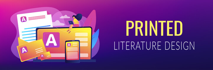 Brand marketing, corporate identity, logo design. Corporate literature, printed literature design, brand representation strategy concept. Header or footer banner template with copy space.